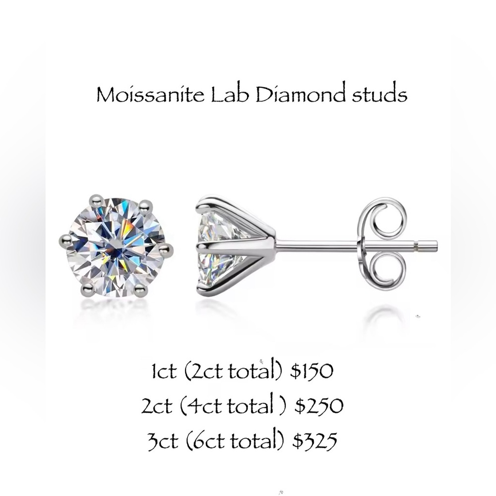 1ct  ( 2ct total) Lab Diamond Moissanite stud earrings martini setting